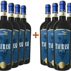 Dodici bottiglie di vino Taurasi D.O.C.G. Case d'Alto, un pregiato vino rosso italiano ottenuto dal vitigno Aglianico.