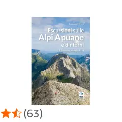 Copertina libro "Escursioni sulle Alpi Apuane e dintorni", con un escursionista su un crinale roccioso. Perfetto per il tuo trekking!