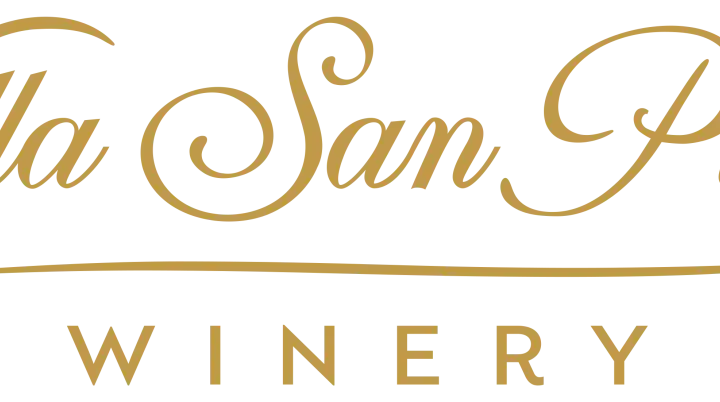 Logo dorato su sfondo nero: "Villa San Pietro Winery".