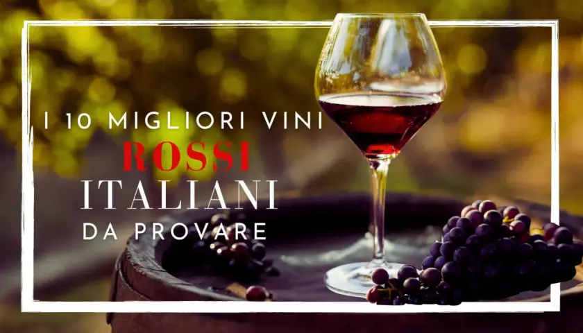 Un calice di rosso rubino, uva e un barile: l'essenza del miglior vino rosso italiano da scoprire.