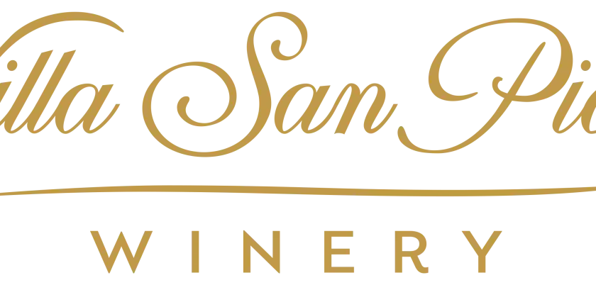Logo dorato su sfondo nero: "Villa San Pietro Winery".
