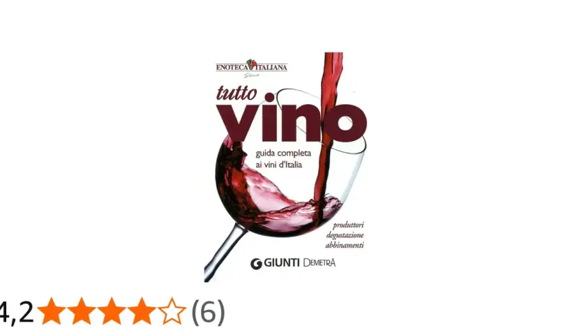 Copertina del libro "Tutto Vino", guida completa ai vini d'Italia, con vino rosso versato in un calice.