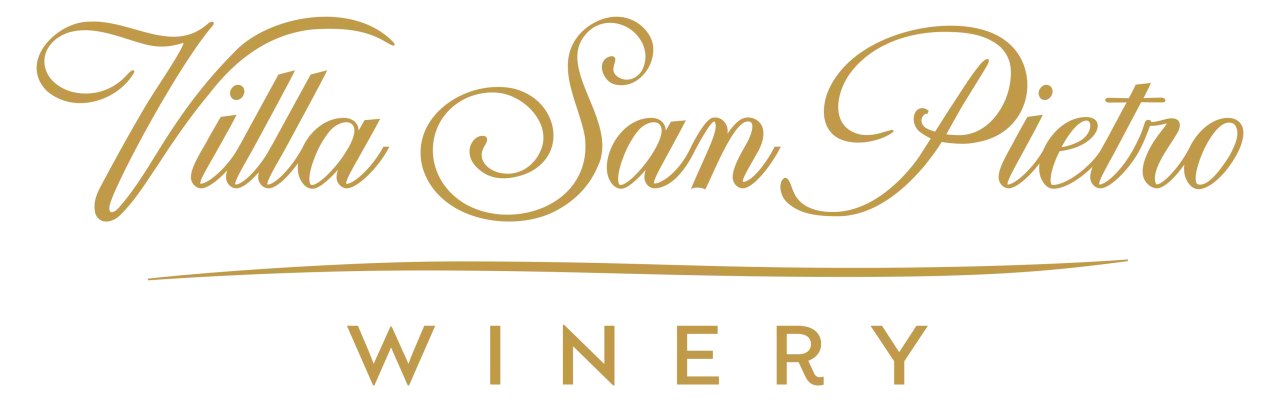 Logo dorato su sfondo nero: "Villa San Pietro Winery".