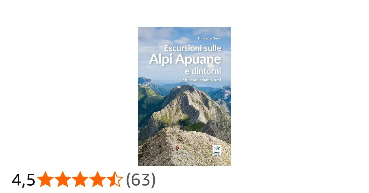Copertina libro "Escursioni sulle Alpi Apuane e dintorni", con un escursionista su un crinale roccioso. Perfetto per il tuo trekking!
